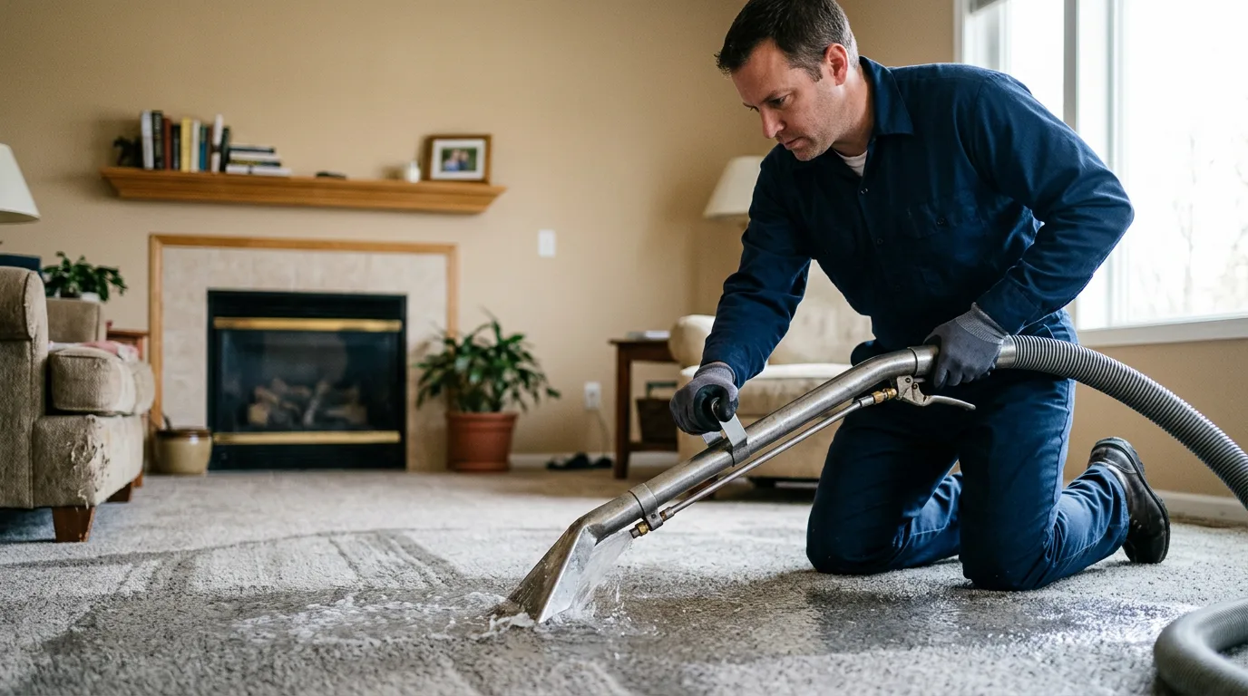 Water damage restoration technician working near Lafayette, NJ